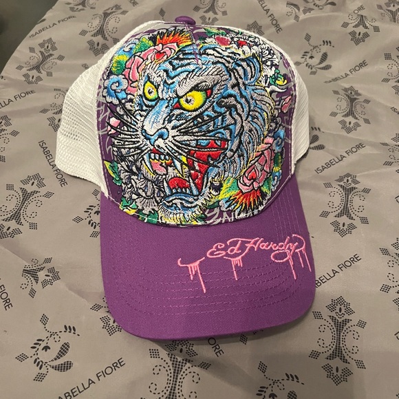 Ed Hardy Accessories - Ed Hardy Purple and White Tiger Hat
